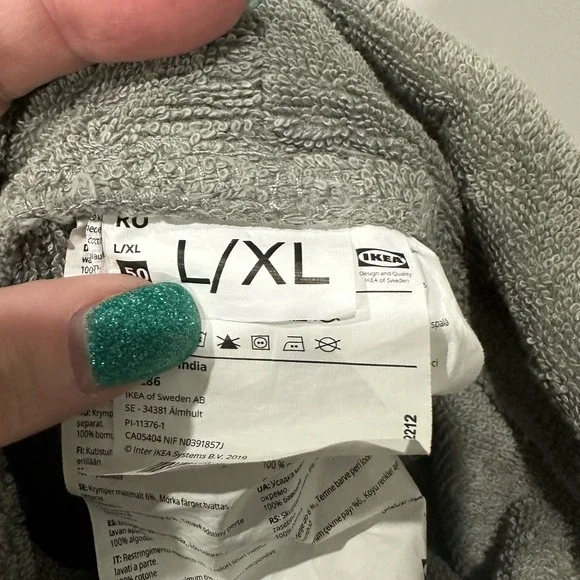 IKEA ROCKAN 100% Cotton Grey Terri Cloth Bathrobe Robe Size - L/XL Belted - Picture 5 of 6